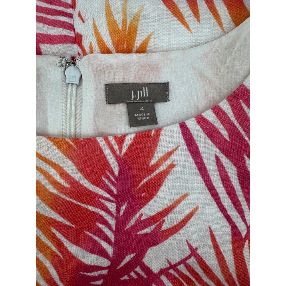 J. Jill Womens Pink Orange Tropical Palm Leaf Linen Cotton Sheath Dress Size 4 - Picture 4 of 5